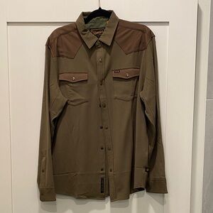 Howler Brothers stockman stretch snap Men's green and Brown Shirt